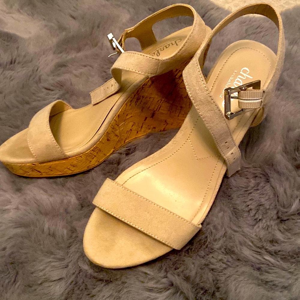 Charles size 7 cork wedge heels. Nude color